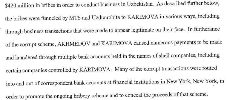 US v. Gulnara Karimova and Bekhzod Akhmedov: